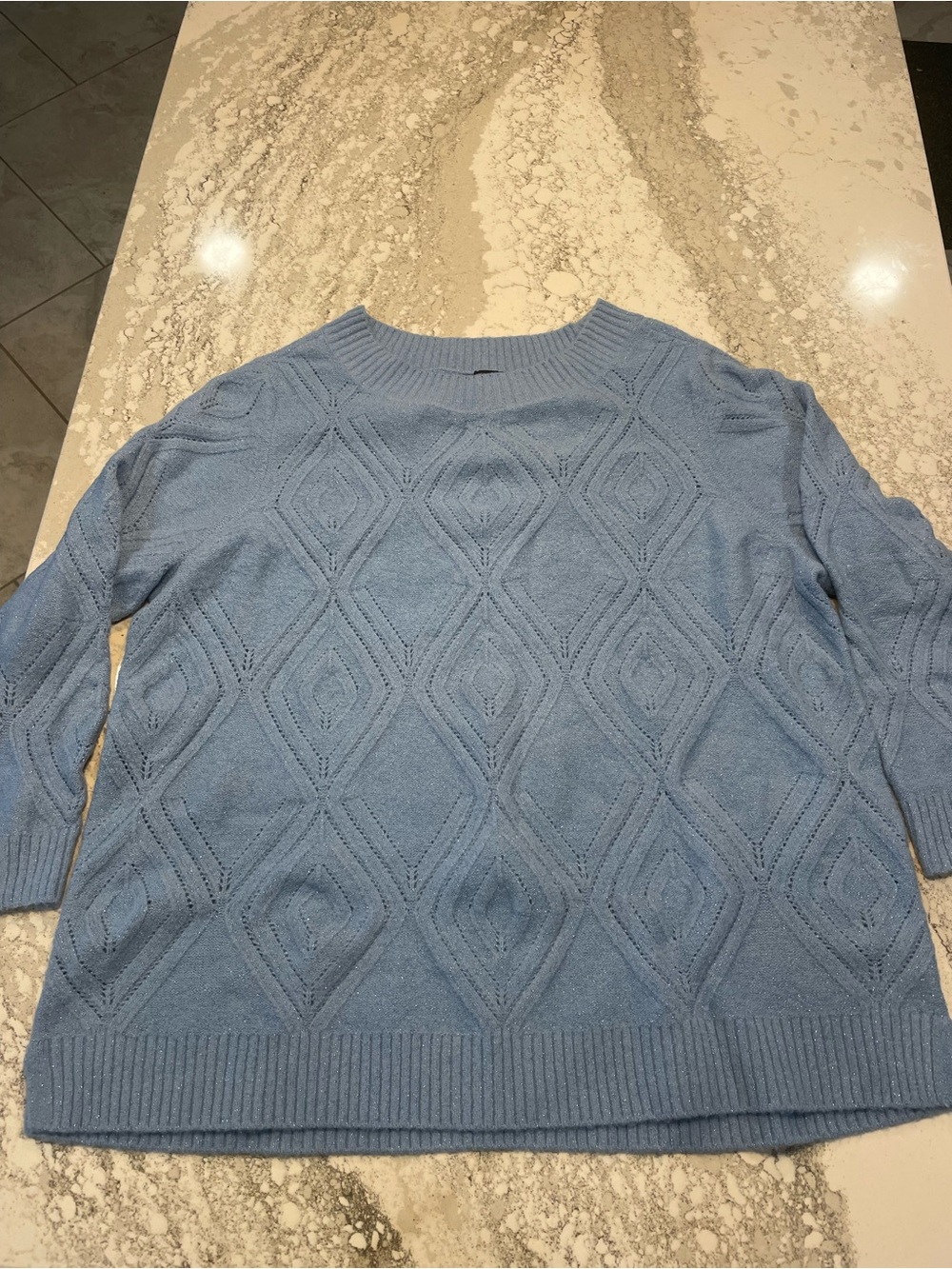 Women’s Talbots Plus Sparkle Pointelle Knit Sweater in Light Blue